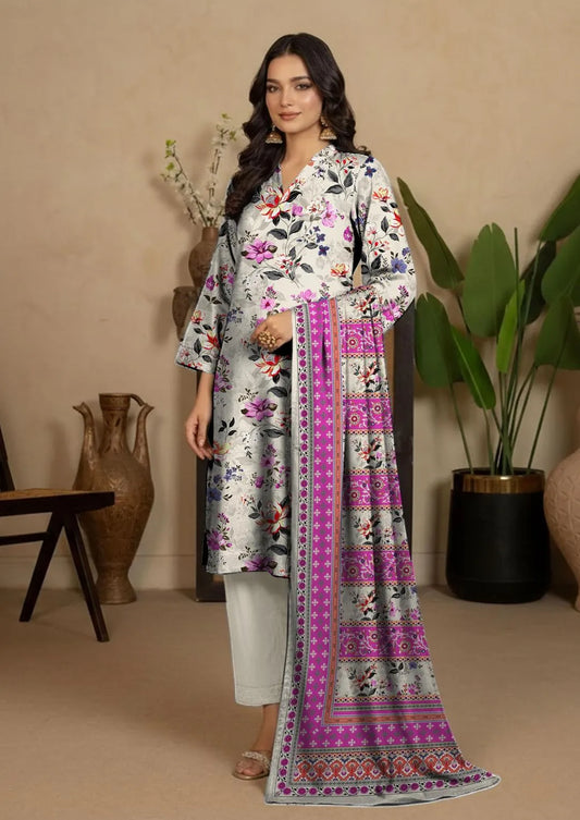 Off White Printed Dobby Lawn 3-Piece Unstitched Suit – Elegant Summer Collection