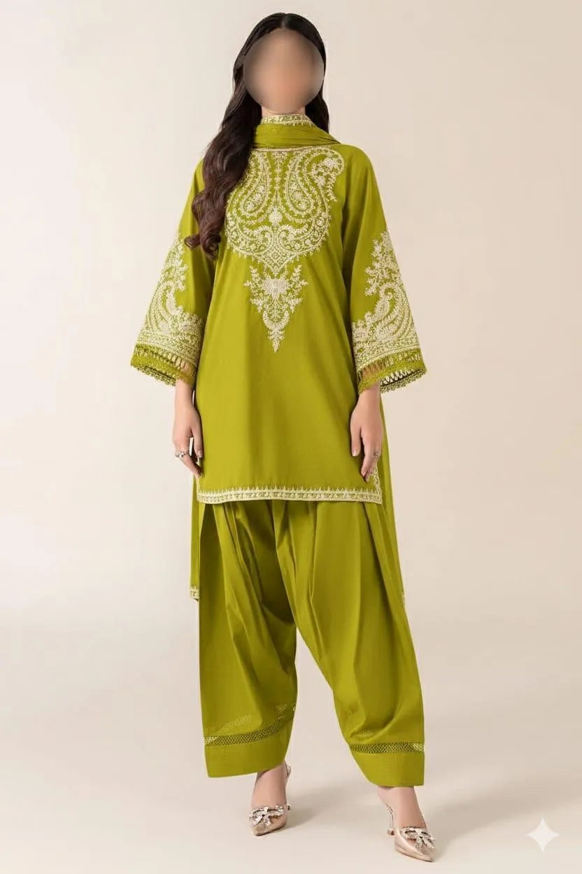 Mustard Embroidered Lawn Kurta Pajama Set for Women – 2 Piece Summer Casual & Festive Wear