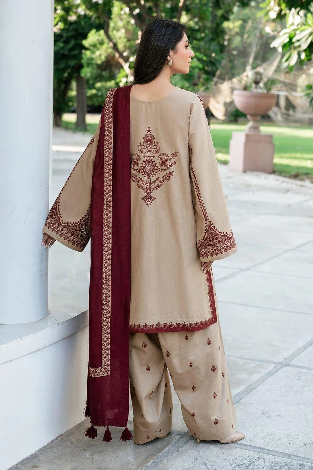 Eid Collection Brown Embroidered Lawn 3-Piece Suit with Dupatta for Women