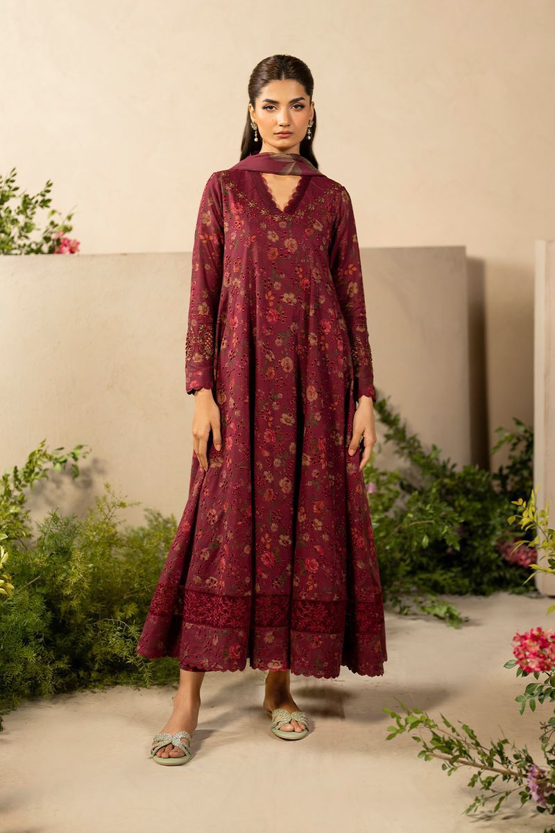Iznik Lawn Collection 3PC – Chikankari Embroidered Lawn Suit with Digital Printed Chiffon Dupatta