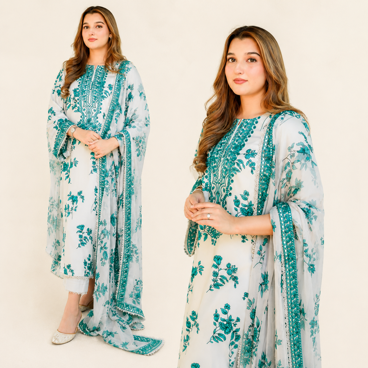 Aneela's Replica Lawn 3 Piece Suit with Chiffon Dupatta – 9MM Sequence Embroidered Designer Collection