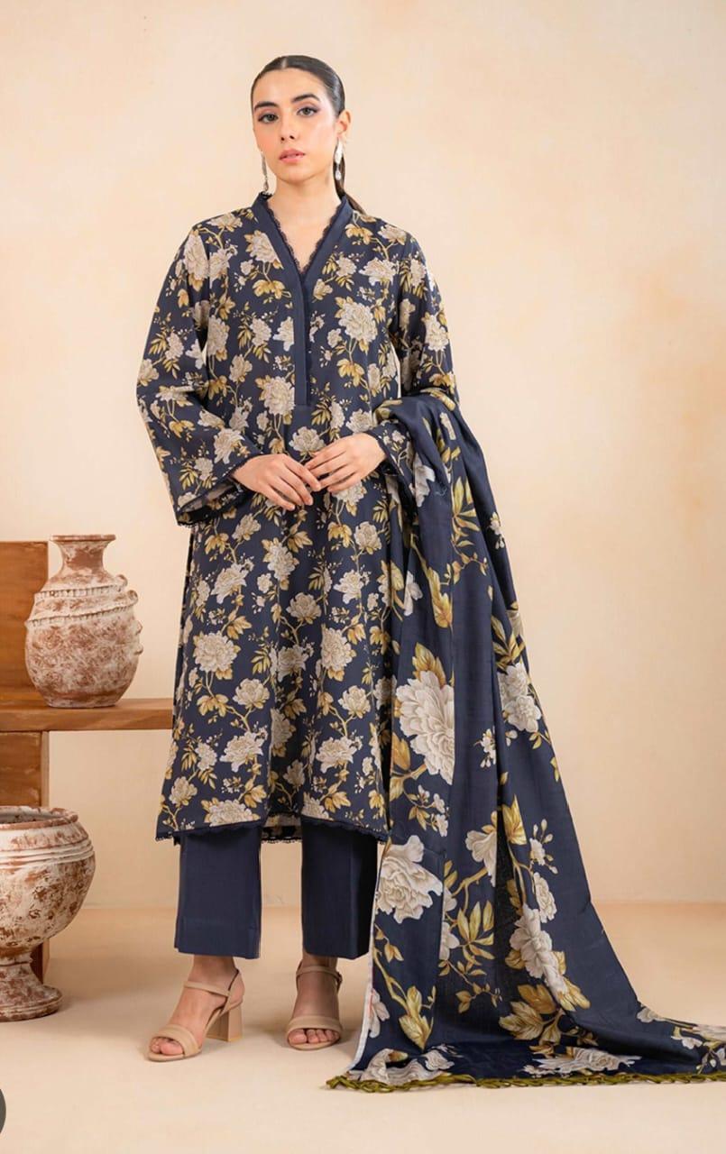 Doriya Lawn 3-Piece Digital Print Suit – Black