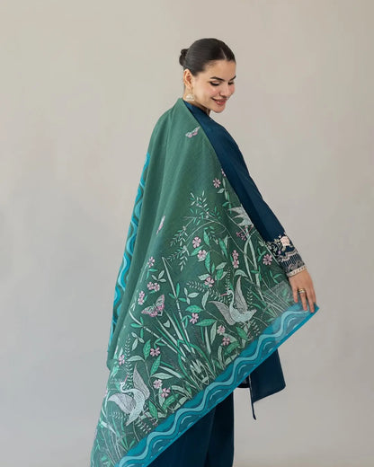 Blue Embroidered Lawn 3 Piece Kurta Set for Women – Printed Dupatta & Trouser Unstitched | Stylish Summer Pakistani Suit