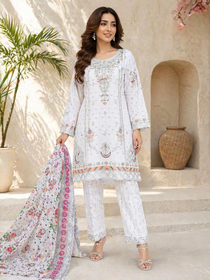 Multicolor Embroidered Cotton Lawn 3-Piece Set For Eid Wear