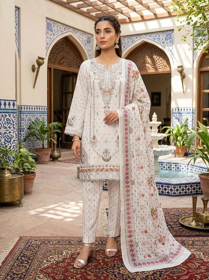 Multicolor Embroidered Cotton Lawn 3-Piece Set For Eid Wear