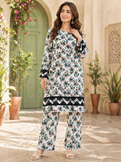 Multicolor Printed Cotton Lawn 2-Piece Suit – Large