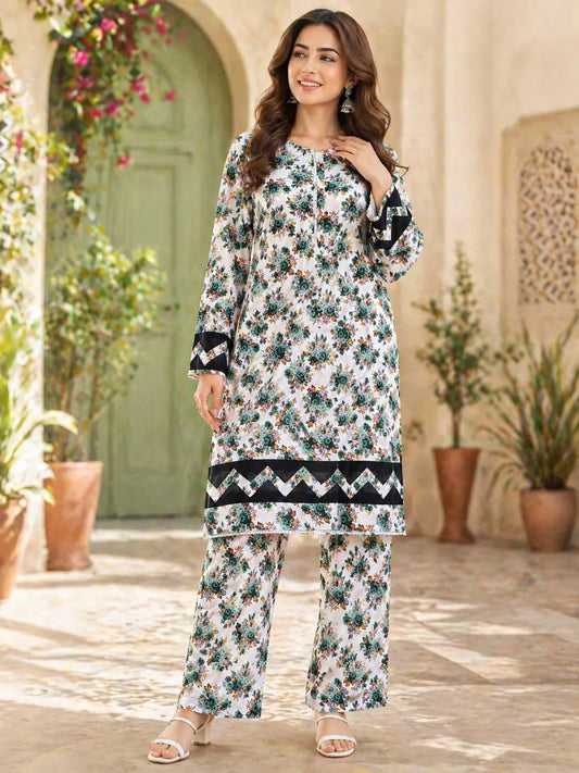 Multicolor Printed Cotton Lawn 2-Piece Suit – Large