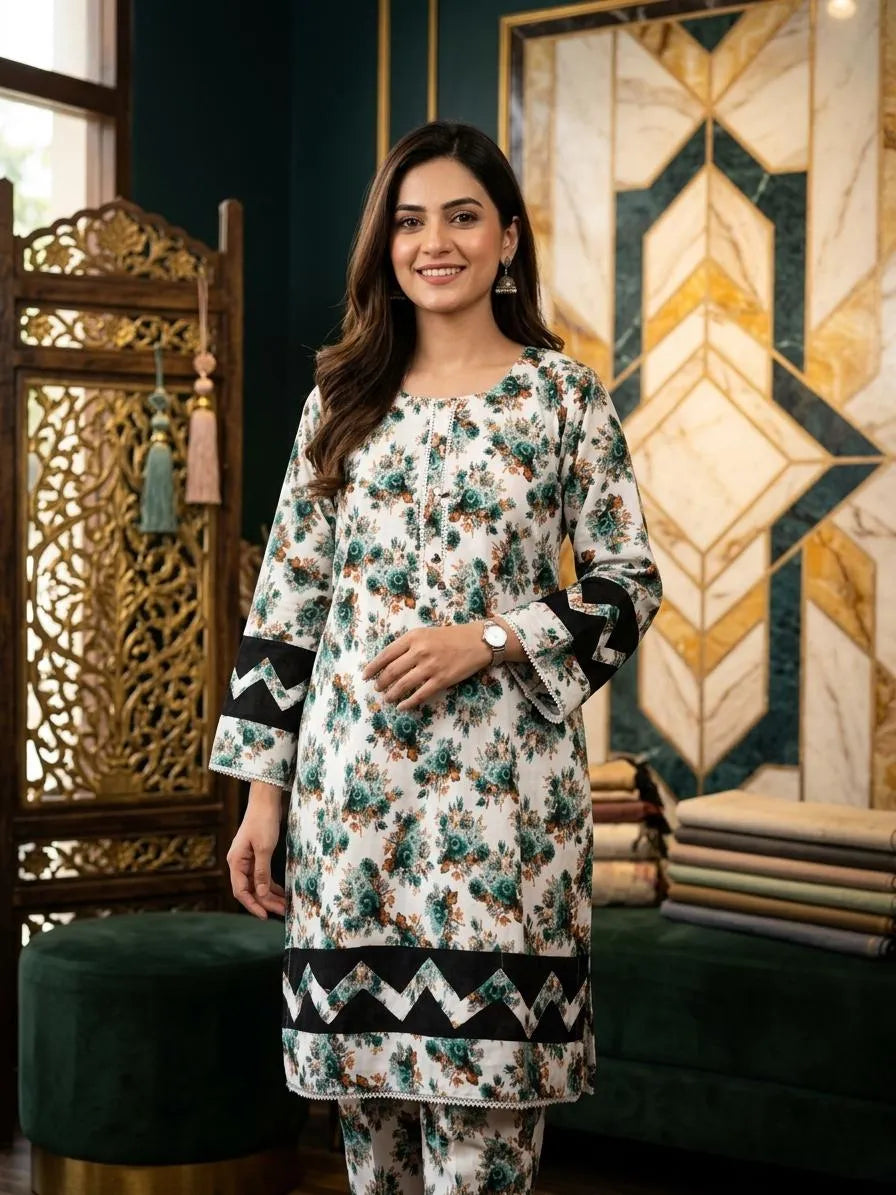 Multicolor Printed Cotton Lawn 2-Piece Suit – Large
