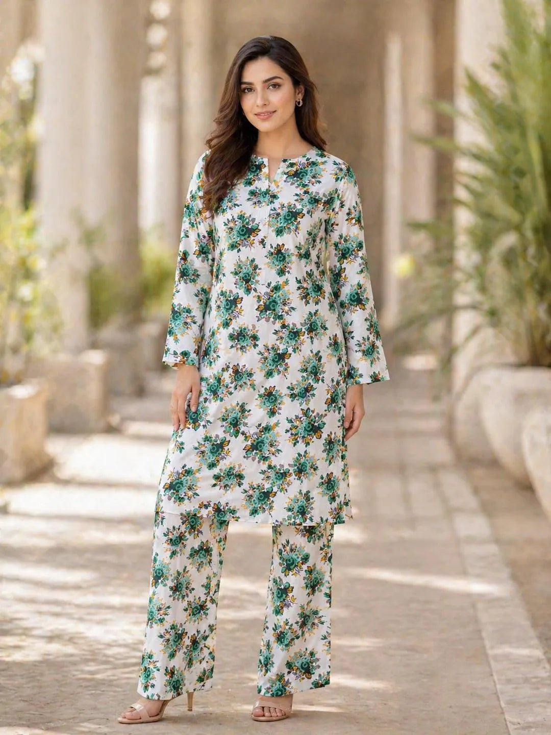 Multicolor Cotton Lawn Printed 2-Piece Shirt & Trouser Set – Standard Size | Casual Summer Wear