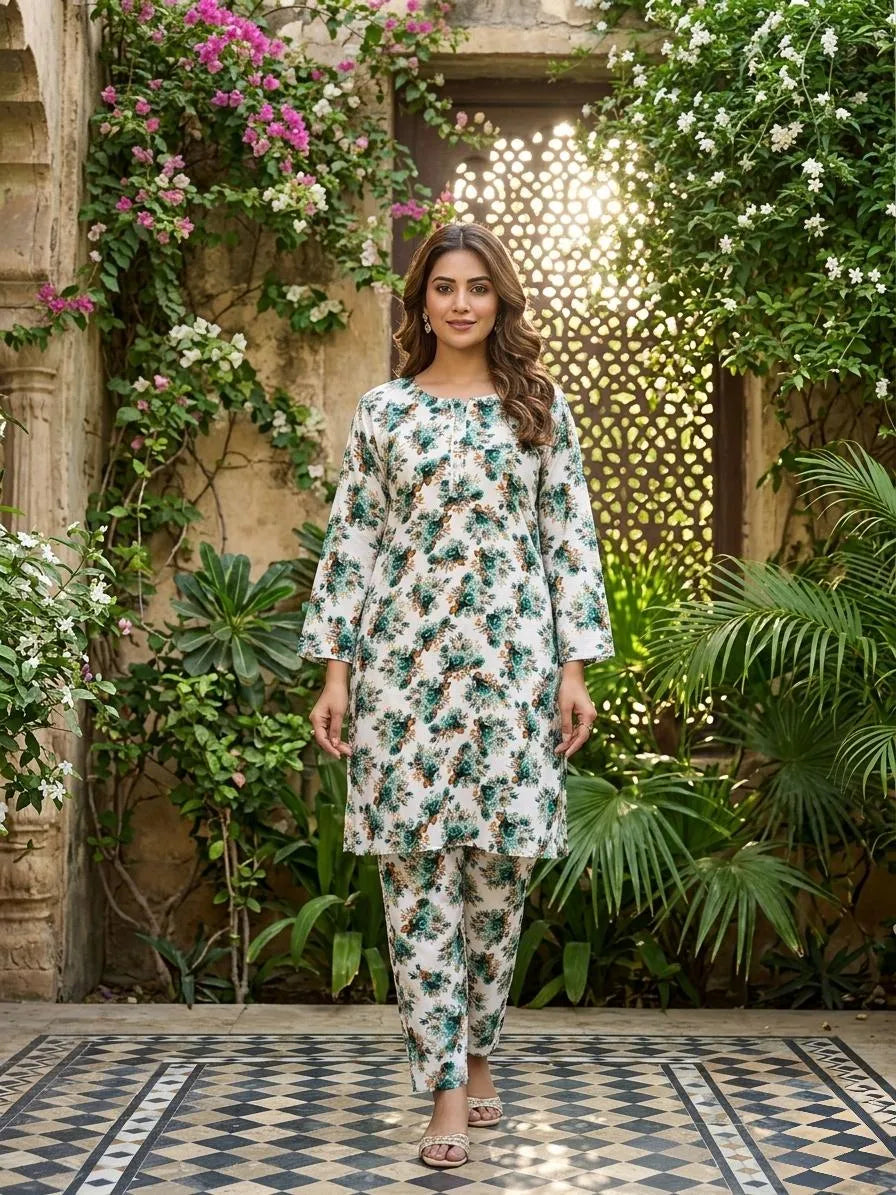 Multicolor Cotton Lawn Printed 2-Piece Shirt & Trouser Set – Standard Size | Casual Summer Wear