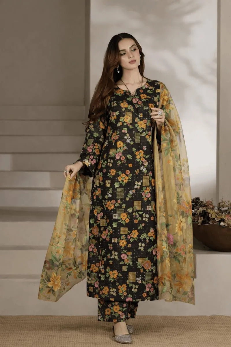 Black Digital Print Lawn 3-Piece Suit