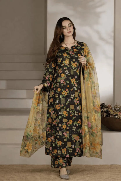 Black Digital Print Lawn 3-Piece Suit