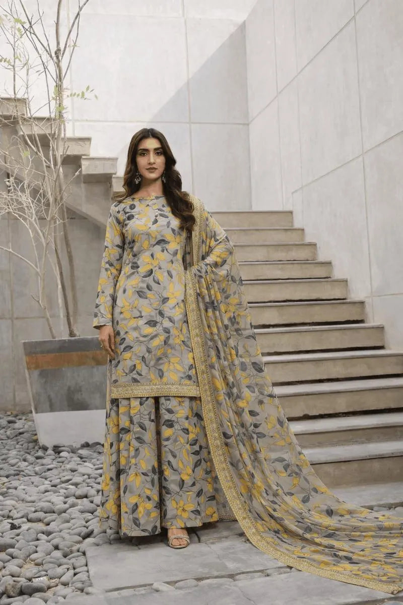 Silver Digital Print Lawn Suit – 3 Piece Swiss Lawn Summer Collection