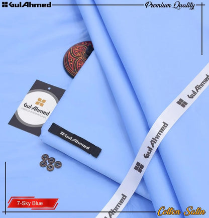 Sky Blue Cotton Satin Men Suit Fabric – Premium Unstitched Wash & Wear 4 Meter | Soft & Elegant Formal Wear