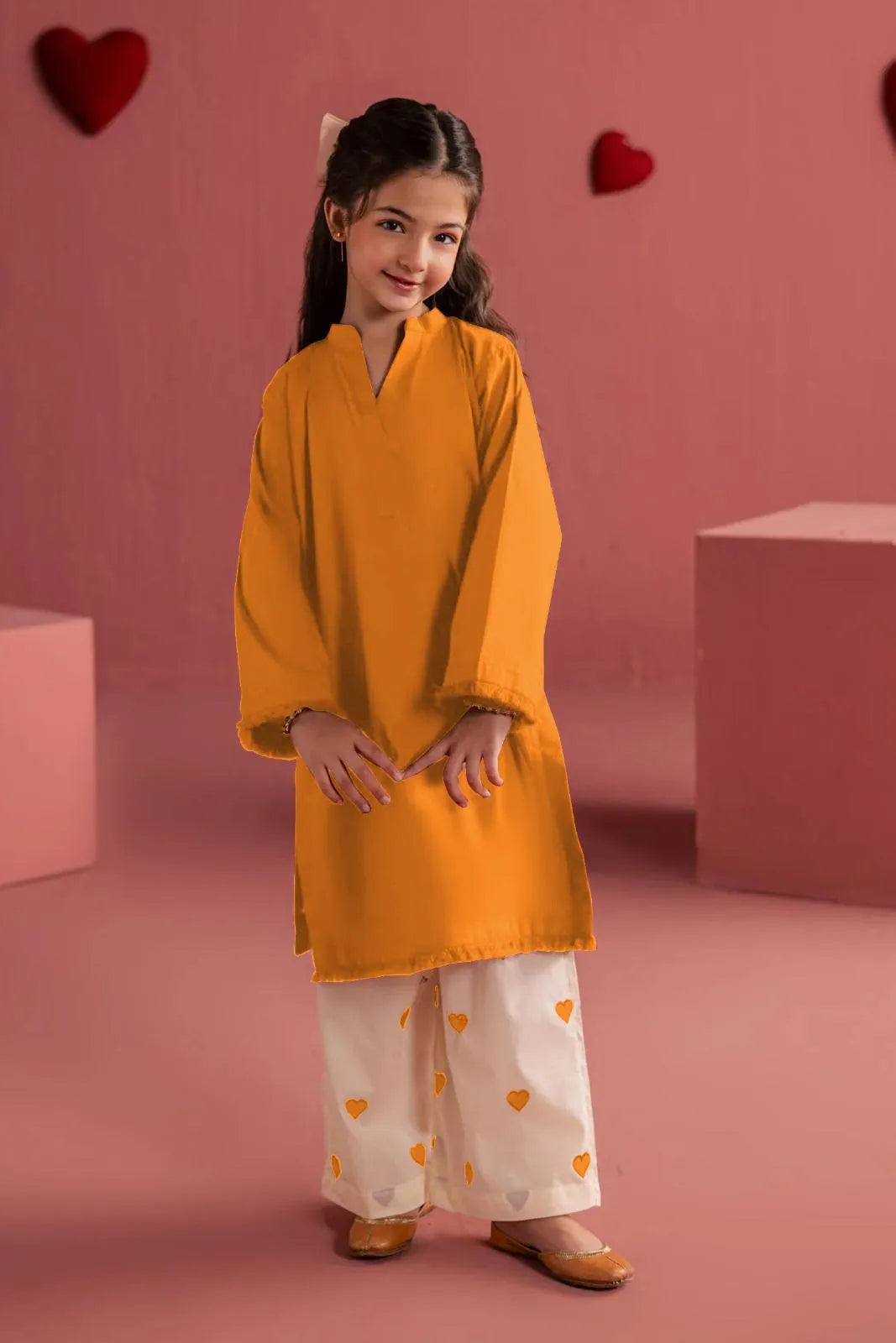 Kids Purple Embroidered Linen 2 Piece Suit | Girls Lace Border Kurta Trouser Set Pakistan (Ages 5–16)