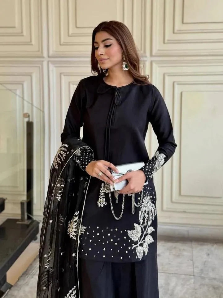 Purple Raw Silk Embroidered 3Pcs Suit | Luxury Women Formal Dress | Wedding & Eid Collection