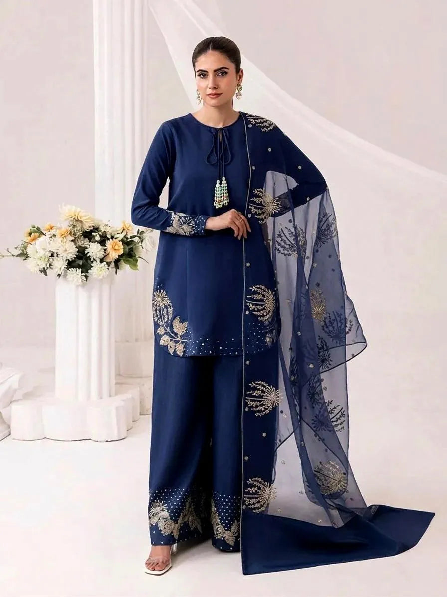 Purple Raw Silk Embroidered 3Pcs Suit | Luxury Women Formal Dress | Wedding & Eid Collection