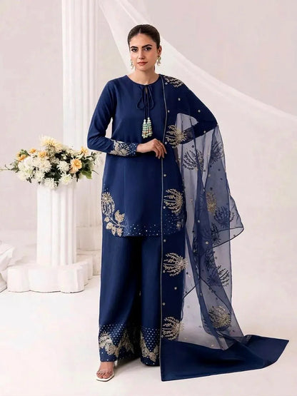 Purple Raw Silk Embroidered 3Pcs Suit | Luxury Women Formal Dress | Wedding & Eid Collection