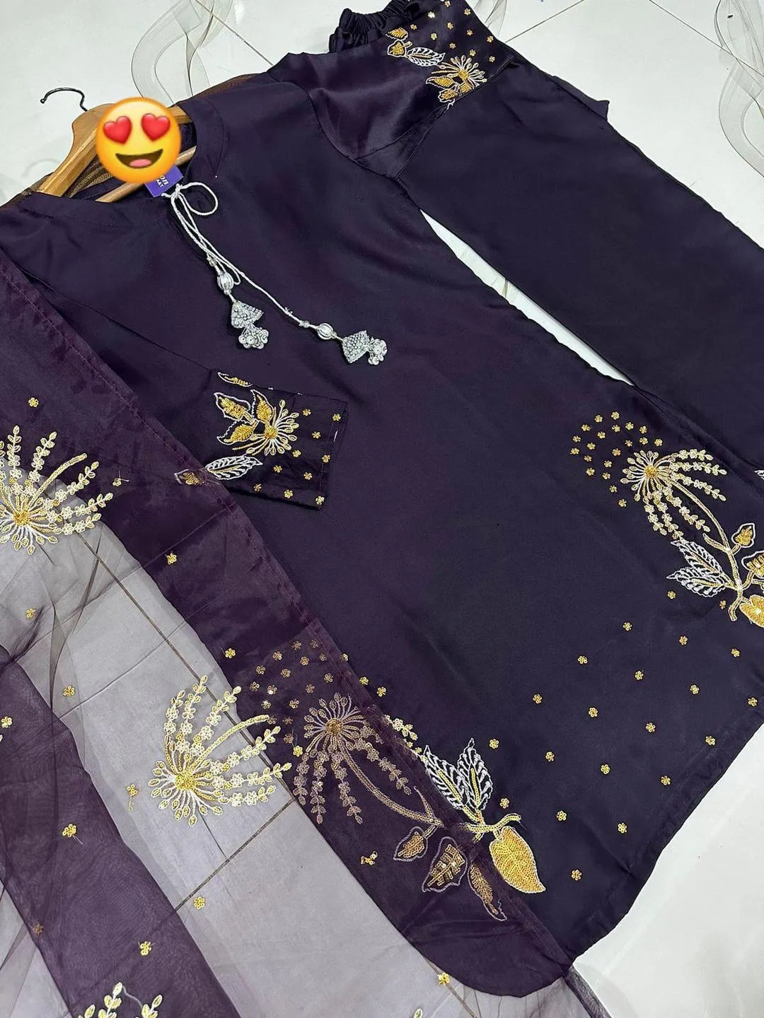 Purple Raw Silk Embroidered 3Pcs Suit | Luxury Women Formal Dress | Wedding & Eid Collection