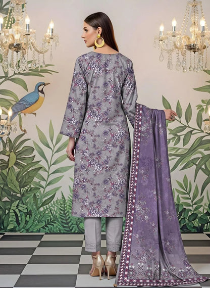 Unstitched Grey Floral Printed Lawn Suit – 3 Piece Eid Summer Collection