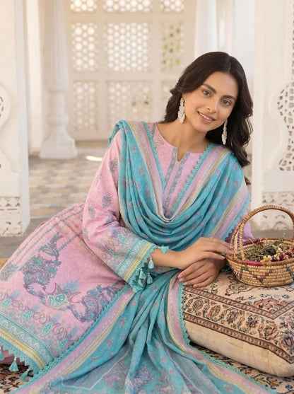 Blush Pink Floral Printed Lawn 3-Piece Suit with Dobby Dupatta
