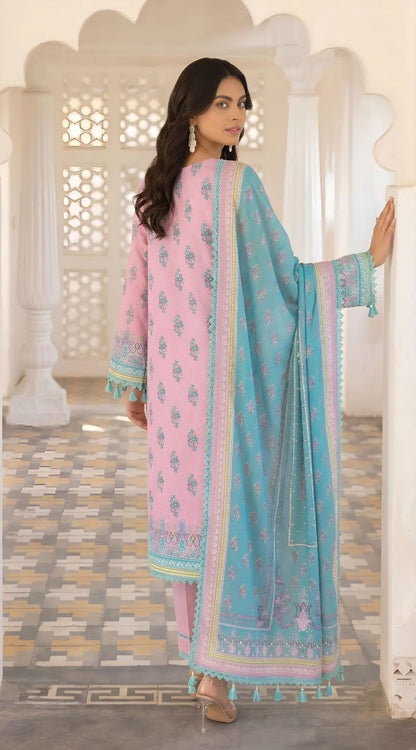 Blush Pink Floral Printed Lawn 3-Piece Suit with Dobby Dupatta