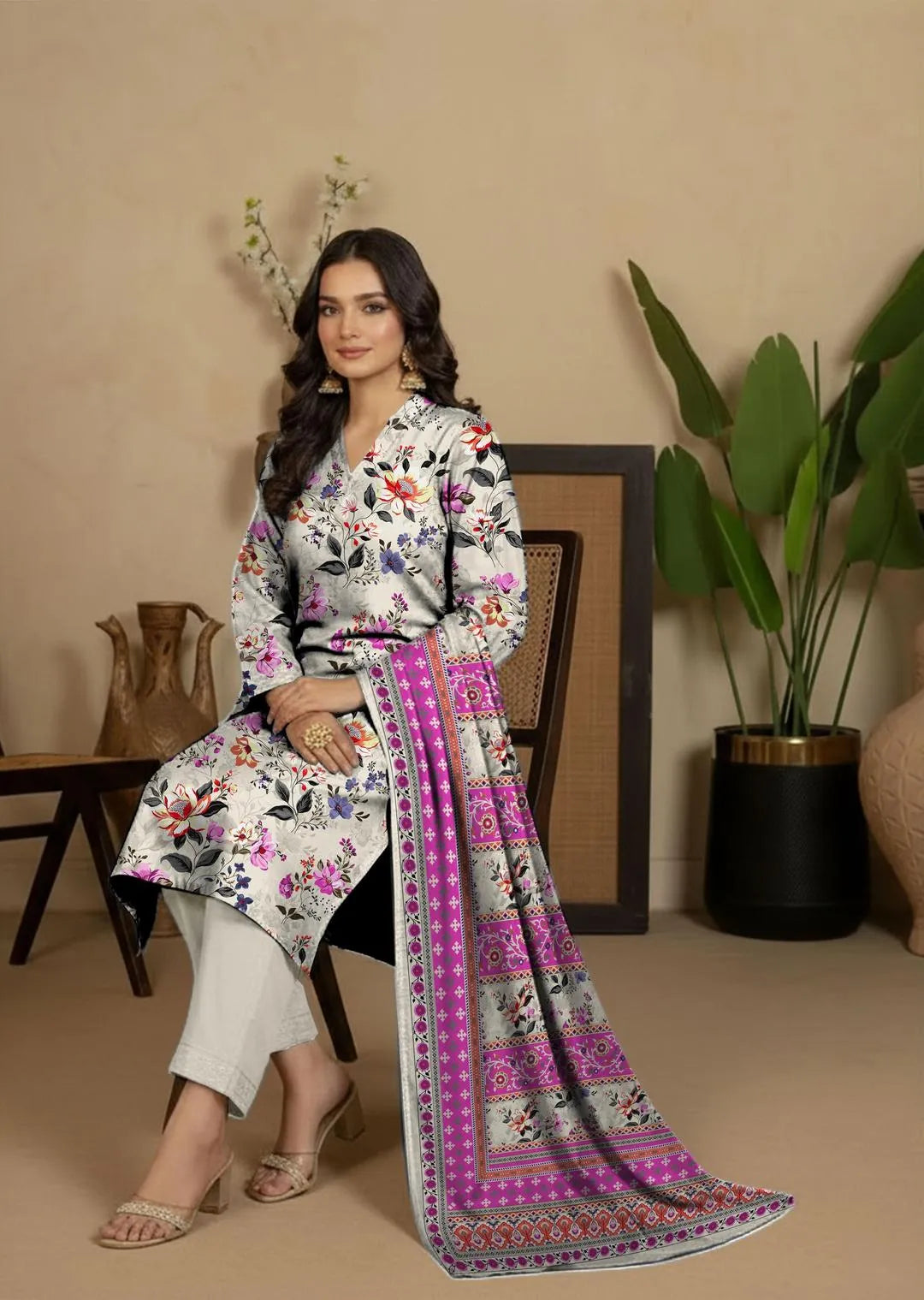 Off White Printed Dobby Lawn 3-Piece Unstitched Suit – Elegant Summer Collection