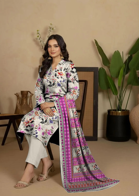 Off White Printed Dobby Lawn 3-Piece Unstitched Suit – Elegant Summer Collection