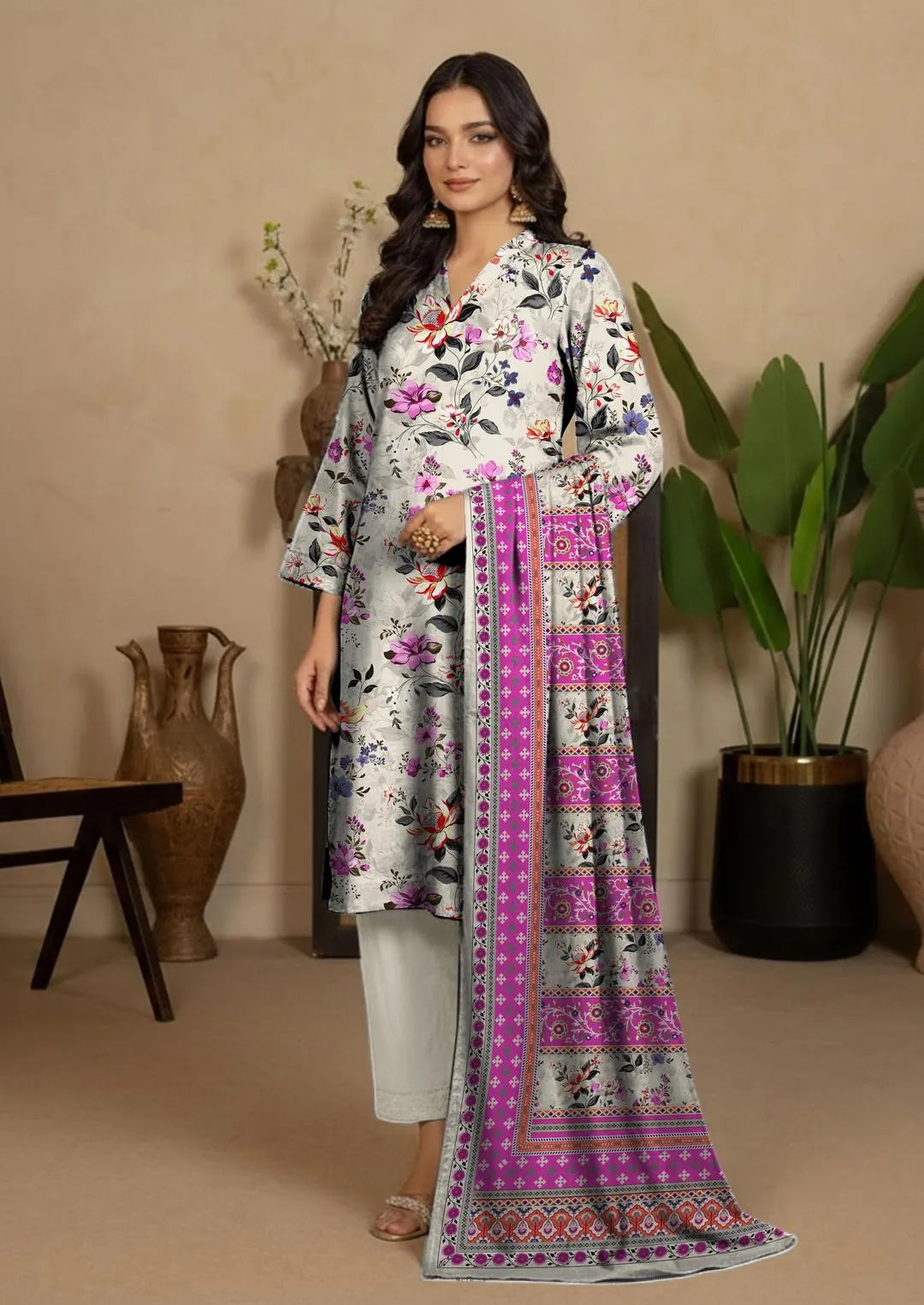 Off White Printed Dobby Lawn 3-Piece Unstitched Suit – Elegant Summer Collection
