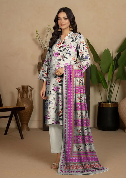 Off White Printed Dobby Lawn 3-Piece Unstitched Suit – Elegant Summer Collection