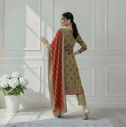 Emerald Green Printed Dobby Lawn 3-Piece Suit