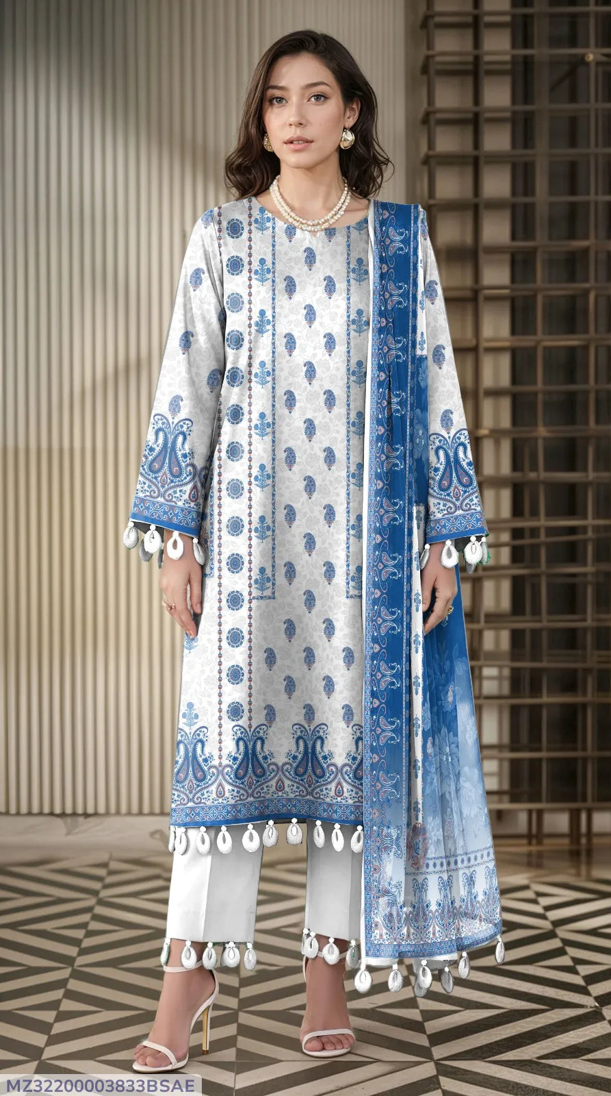 White Printed Lawn 3 Piece Unstitched Suit with Printed Dupatta