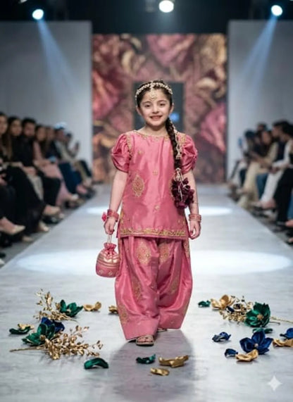 Pink Embroidered Girls 3 Piece Lawn Suit | Kids Summer Dress Pakistan (Ages 1–10)