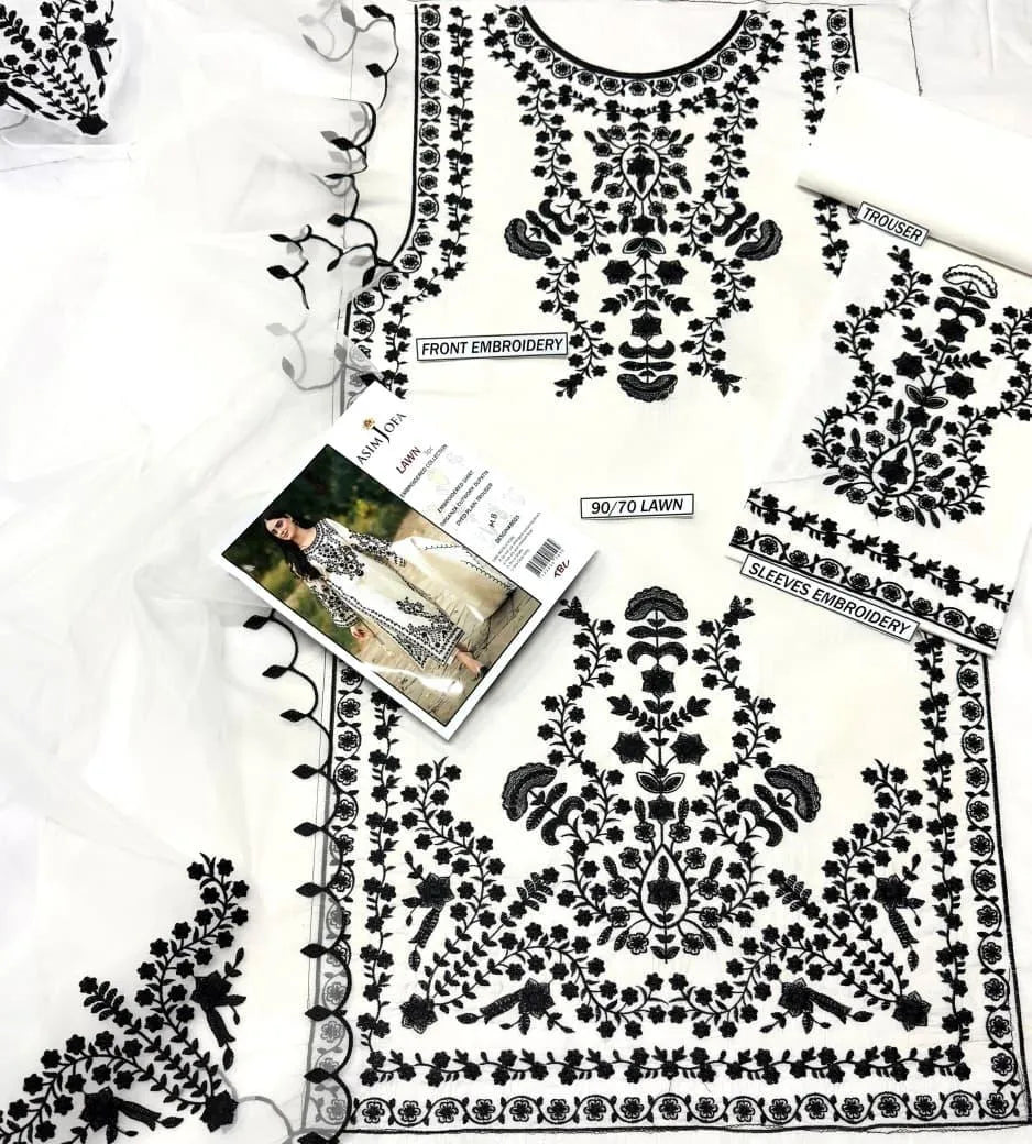 Ethereal White Embroidered Lawn 3-Piece Suit with Diamond Dupatta