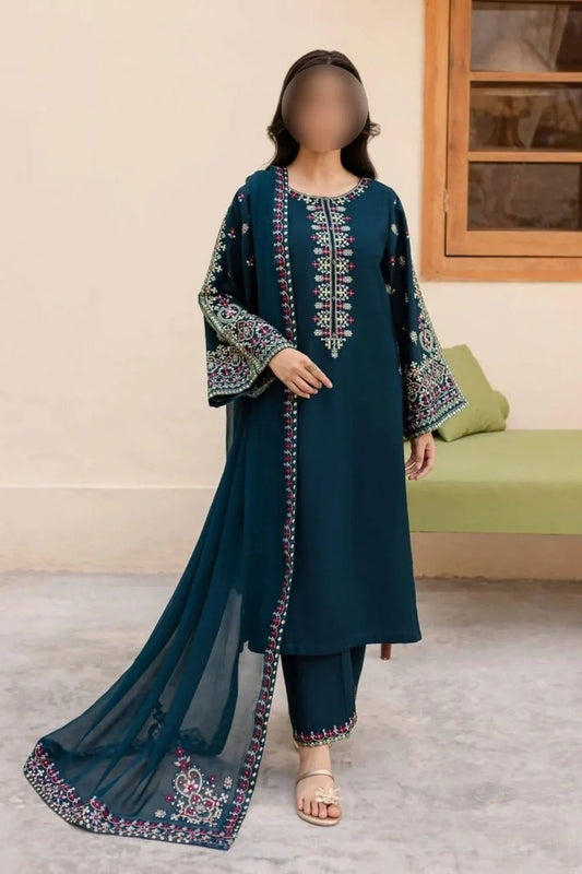 Pakistani Embroidered Green Kurta Set with Dupatta – 3 Piece Women Suit Unstitched | Elegant Summer Eastern Wear