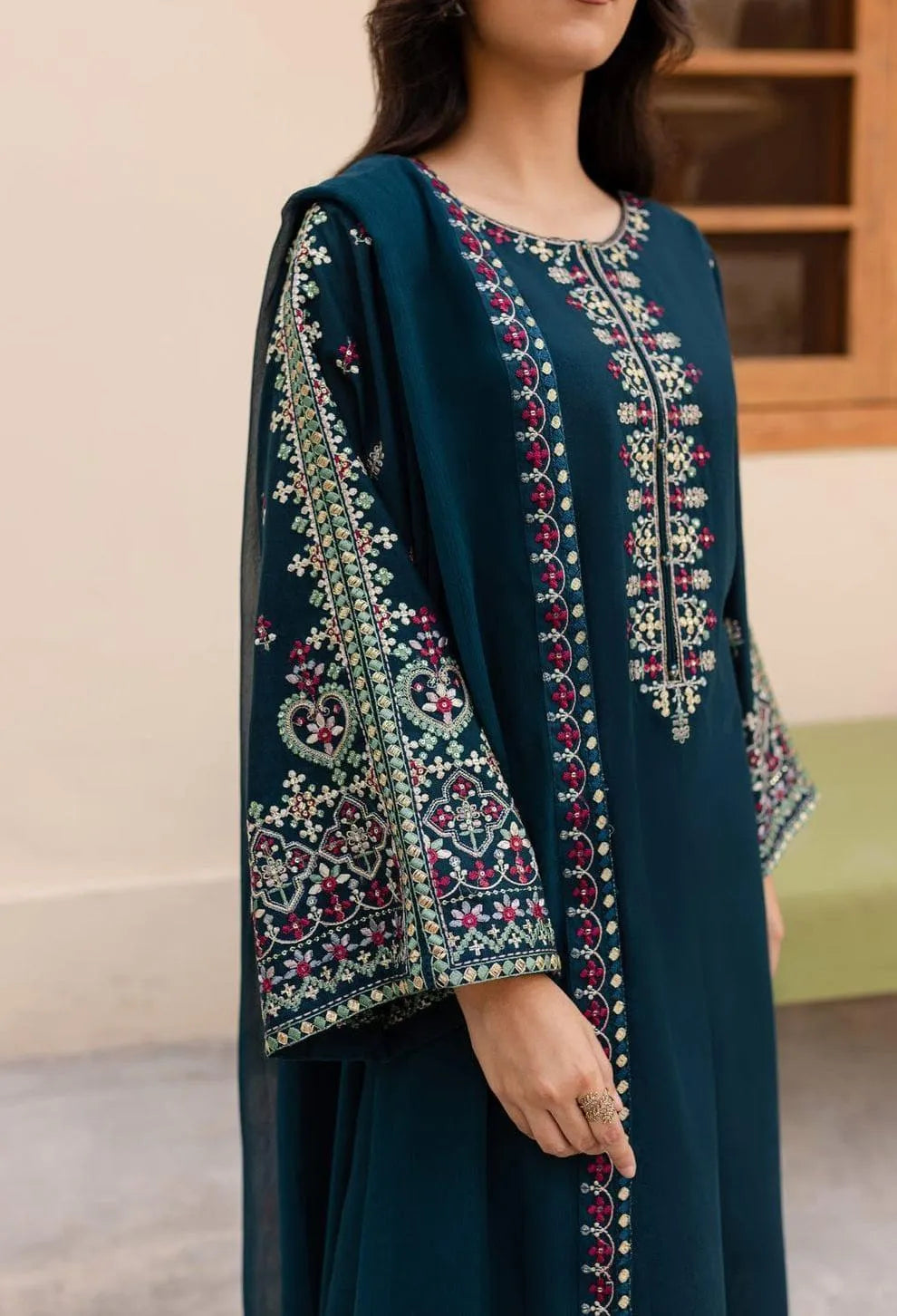 Pakistani Embroidered Green Kurta Set with Dupatta – 3 Piece Women Suit Unstitched | Elegant Summer Eastern Wear
