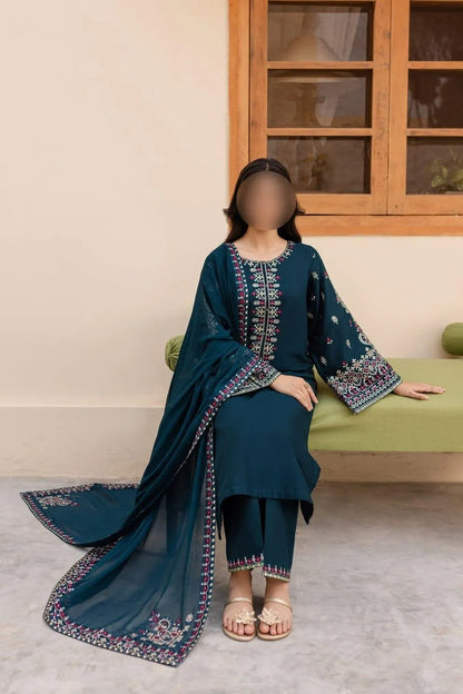 Pakistani Embroidered Green Kurta Set with Dupatta – 3 Piece Women Suit Unstitched | Elegant Summer Eastern Wear