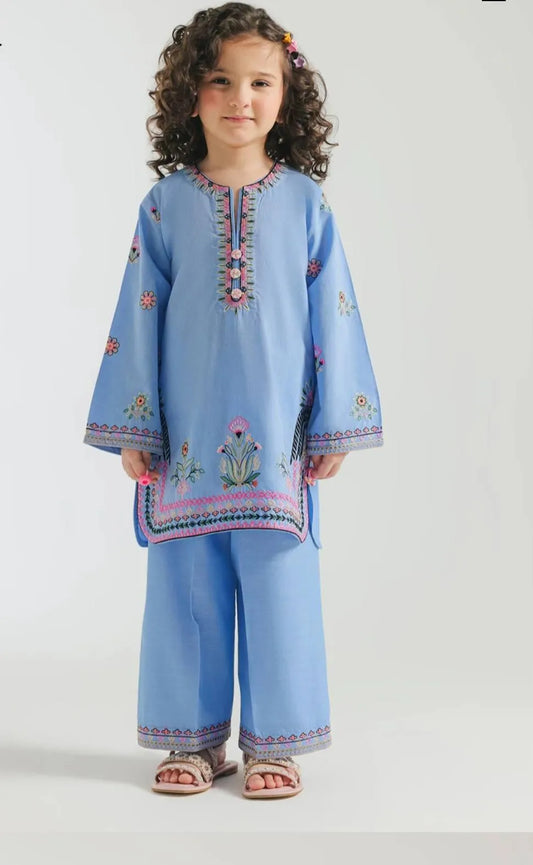Kalaagi Eid Collection – Blue Embroidered Lawn 2 Piece Girl Suit Unstitched