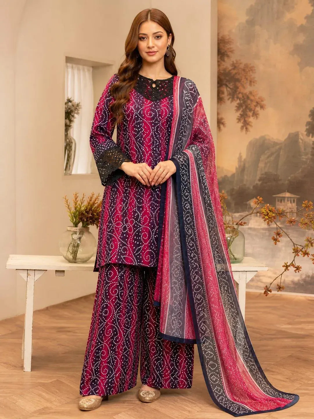 Eid Collection Red Printed Lawn 3 Piece Suit for Women with Dupatta