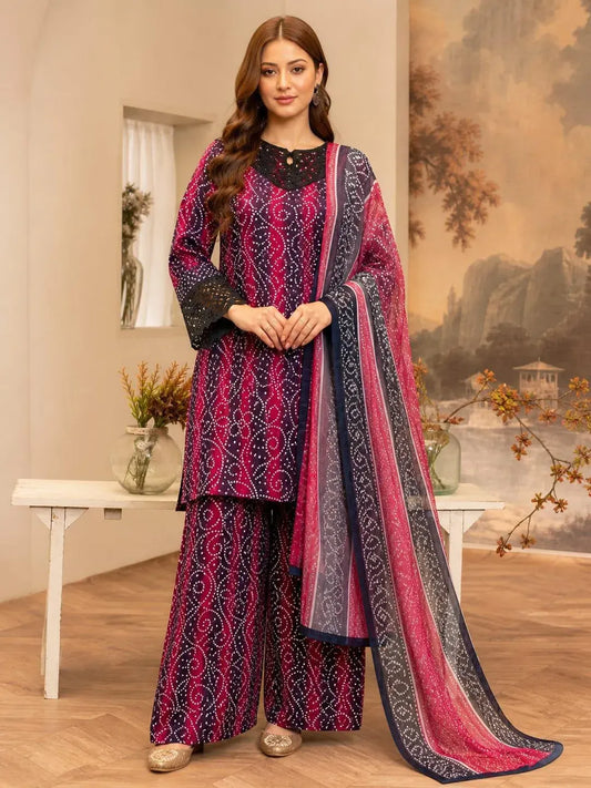 Eid Collection Red Printed Lawn 3 Piece Suit for Women with Dupatta