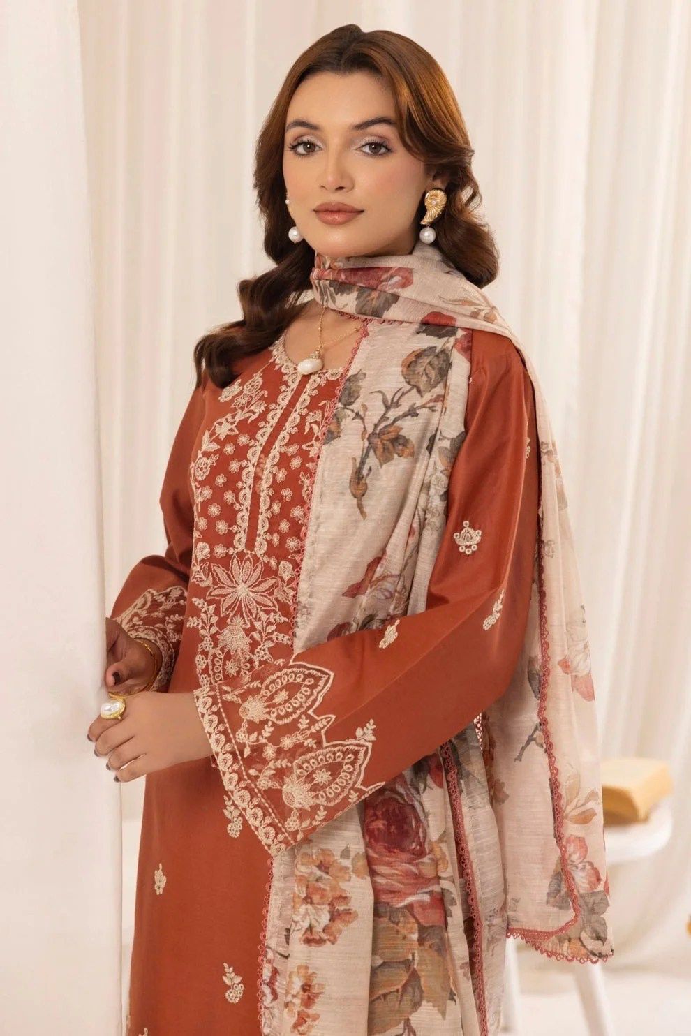 Mohagani 3 Piece Unstitched Lawn Suit – Heavy Embroidered Lawn Dress with Digital Printed Monark Dupatta