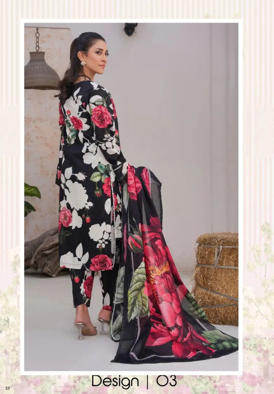 Baroque Lawn Collection 2026 – 3PCS Unstitched Digital Printed Lawn Suit with Embroidered Chiffon Dupatta
