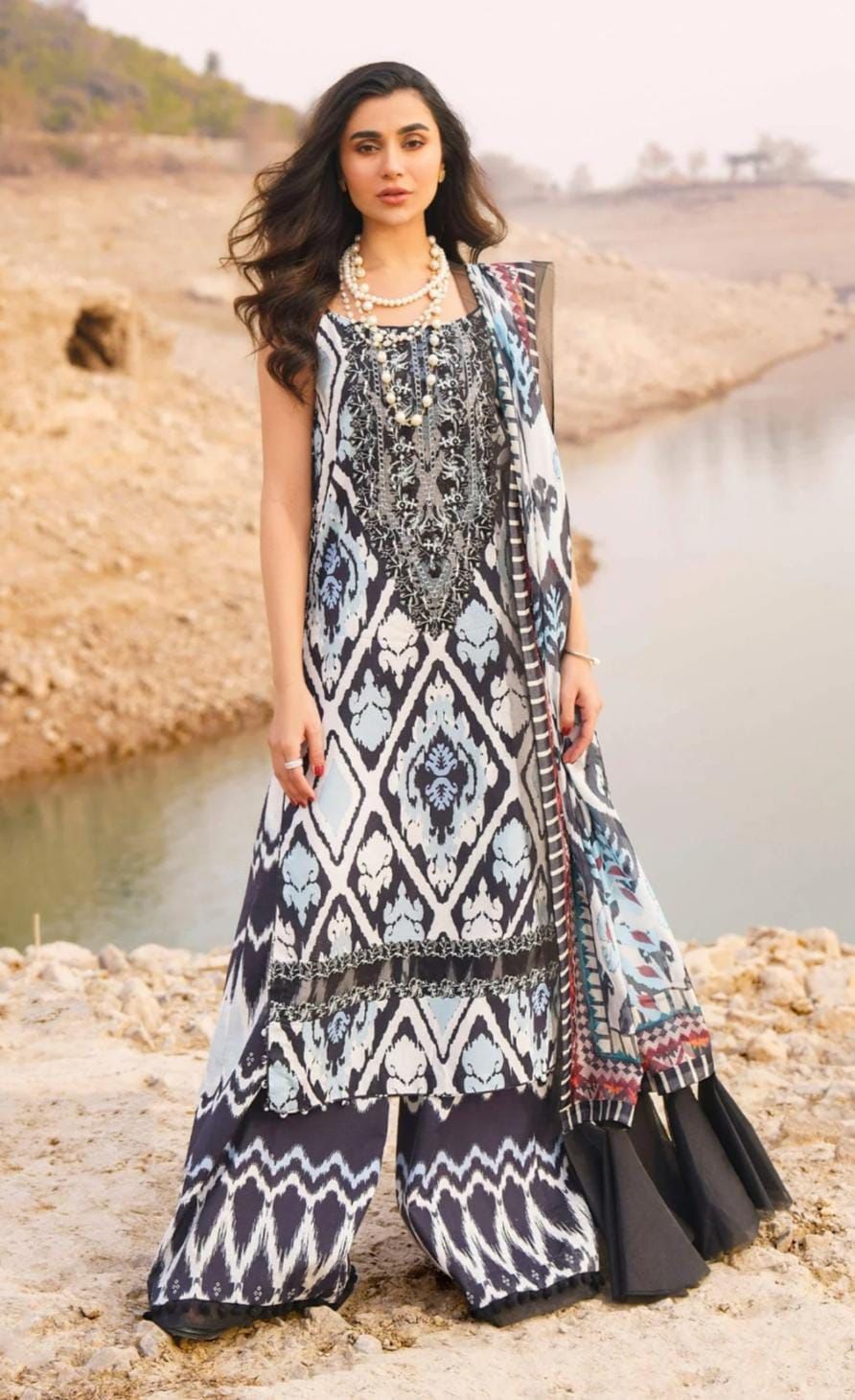 Asifa Nabeel Eid Collection 2026 – 3PCS Unstitched Digital Printed Lawn Suit with Embroidered Chiffon Dupatta