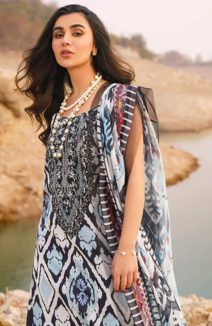 Asifa Nabeel Eid Collection 2026 – 3PCS Unstitched Digital Printed Lawn Suit with Embroidered Chiffon Dupatta