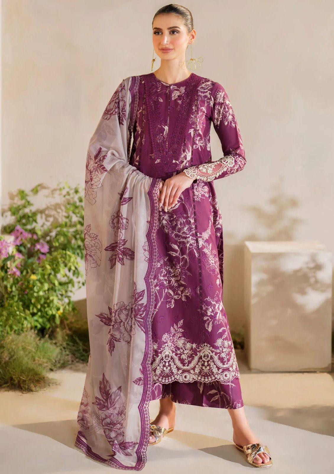 Aneela Lawn Collection 2026 – 3PCS Unstitched Digital Printed Lawn Suit with Embroidered Lawn Voil Dupatta